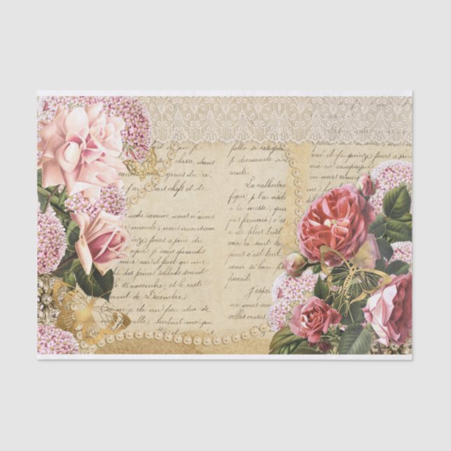 Vintag rosa Perlen aus Blütenblättern Schmetterlin Seidenpapier