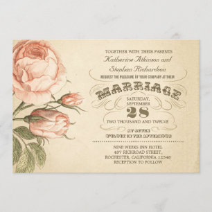 Vintag-rosa-rosa-botanische Hochzeit Einladung