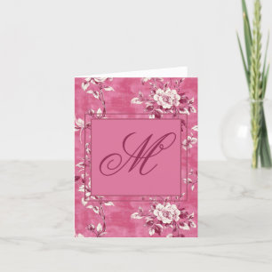 Vintag rosa Rosa Floral Monogramm Dankeskarte