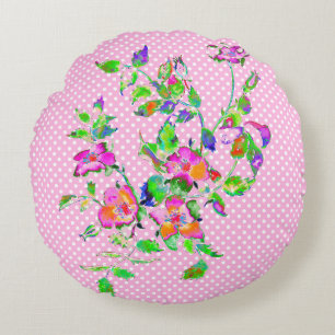 Vintag rosa Rosa-Rosa-Pink-Weiß-Polka-Punkte Rundes Kissen
