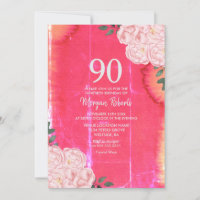 Vintag Rosa Rose 90. Geburtstag Einladung