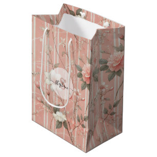Vintag rosa Rose auf gestricheltem rosa Hintergrun Mittlere Geschenktüte