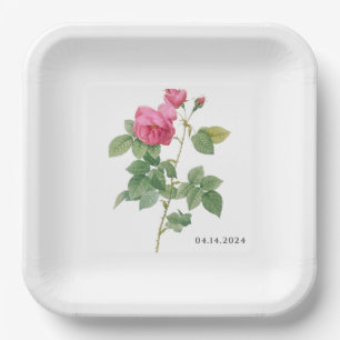 Vintag Rosa Rose Botanischer Blumenkohl Pappteller