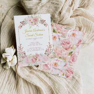 Vintag Rosa Rose Gold Aquarell Blumensüß 16 Einladung