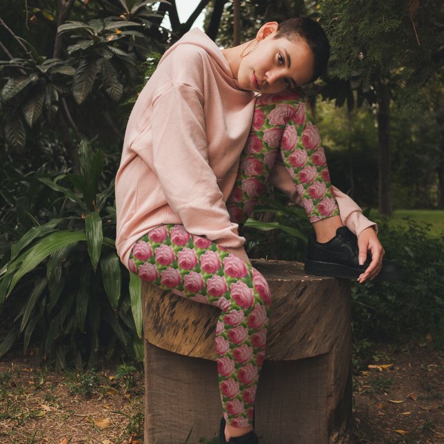 Vintag rosa Rose Minimalistisches Blumengrün Leggings (Von Creator hochgeladen)