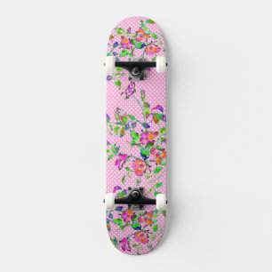 Vintag-rosa-Rose-Polka-Punkte Skateboard