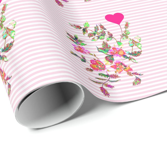 Vintag rosa Rose und Herz Geschenkpapier (Rolleneckpunkt)
