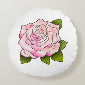 Vintag rosa Rose Zeichnend weißes Rundkissen Rundes Kissen