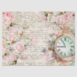 Vintag rosa Rosen, alte Buchstabenuhr Seidenpapier