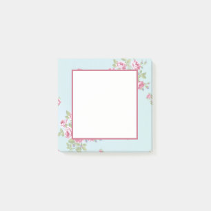 Vintag rosa Rosen auf hellblauen Noten Post-it Klebezettel