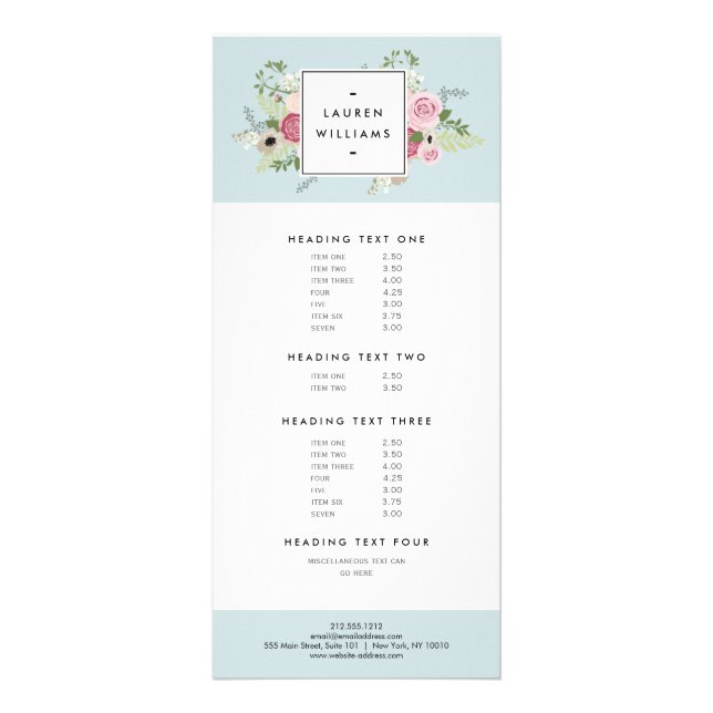 Vintag rosa Rosen auf Minze Antikes Blau Werbekarte (Vorne)