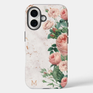 Vintag rosa Rosen Blumenmarmor iPhone 16 Hülle