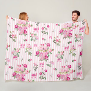 Vintag rosa Rosen Coquette Bow Streifen Fleecedecke