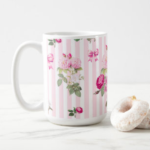 Vintag rosa Rosen Coquette Bow Streifen Kaffeetasse