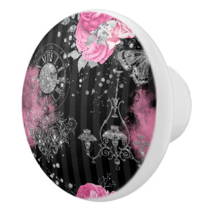 Vintag Rosa Rosen Eleganter Silberner Glitzer Keramikknauf