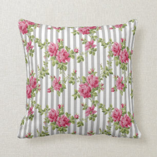 Vintag rosa Rosen Grau Streifen Kissen