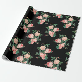 Vintag rosa Rosen in Schwarz Geschenkpapier