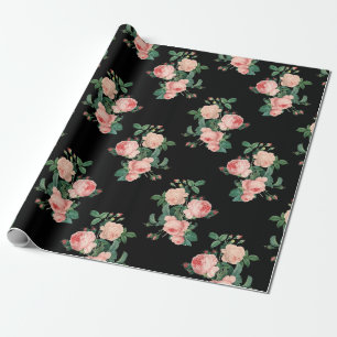 Vintag rosa Rosen in Schwarz Geschenkpapier