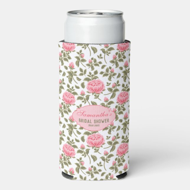 Vintag Rosa Rosen Personalisiertes Brautparty Selters Dosenkühler (Seltzer Rückseite)