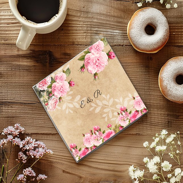 Vintag rosa Rosen, rustikales Papier, Hochzeit, ku Serviette (Von Creator hochgeladen)