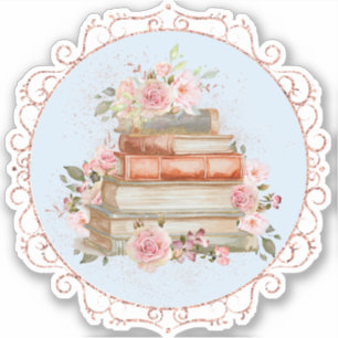 Vintag rosa Rosen und Bücher Aufkleber