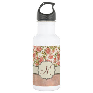 Vintag rosa Rosen und Marmor mit Monogramm Trinkflasche