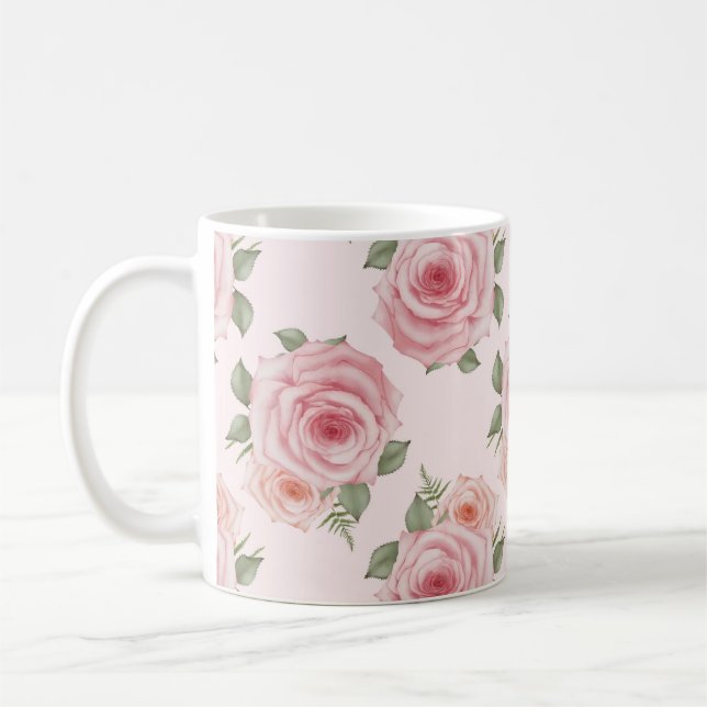 Vintag rosa Rosengarten Hütte Blumenmuster Kaffeetasse (Links)