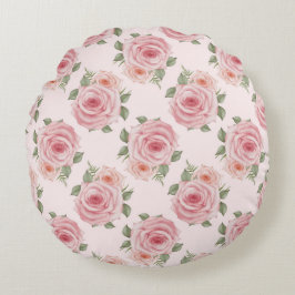 Vintag rosa Rosengarten Hütte Blumenmuster Rundes Kissen