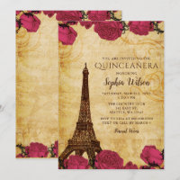 Vintag Rosa Roses Eiffelturm Quinceañera