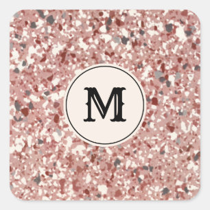 Vintag rosa Rot Grau Terrazzo Retro Muster Quadratischer Aufkleber