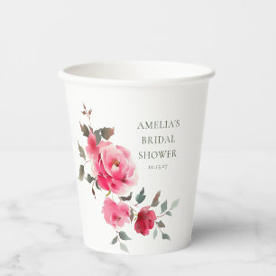 Vintag rosa Rote Rosen Aquarellfarben Brautparty Pappbecher