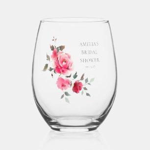 Vintag rosa Rote Rosen Aquarellfarben Brautparty Weinglas Ohne Stiel