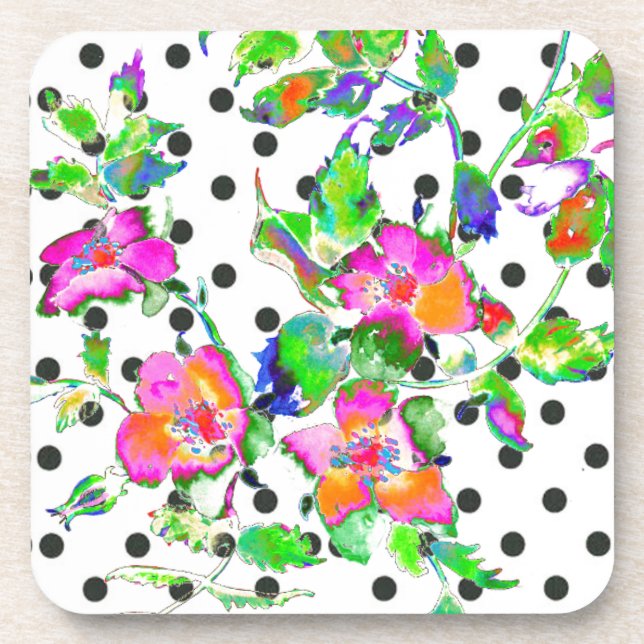 Vintag-Rosa-Schwarz-Weiß-Polka-Punkte Getränkeuntersetzer (Vorderseite)