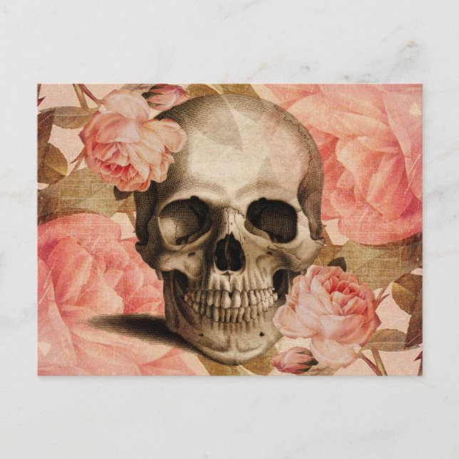 Vintag Rosa Skull Collage Postkarte (Vorderseite)