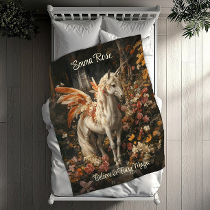 Vintag rosa und florale Märchenpegasus Fleecedecke