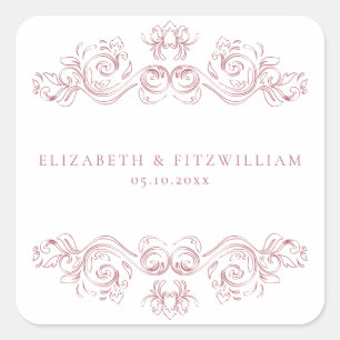 Vintag rosa Verzierter Rahmen Elegantes Skript Quadratischer Aufkleber