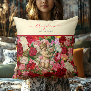 Vintag rosa Viktorianische Cherub Rose Shabby Chic Kissen