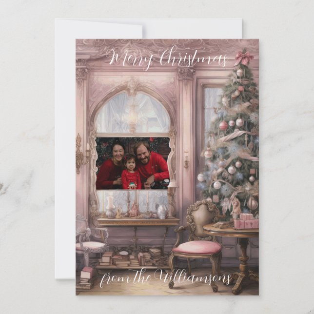 Vintag rosa Viktorianisches Foto Feiertagskarte (Vorderseite)