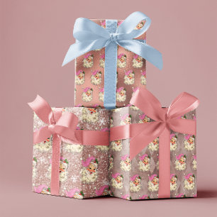 Vintag rosa Wasserfarbe Santa Retro Geschenkpapier Set