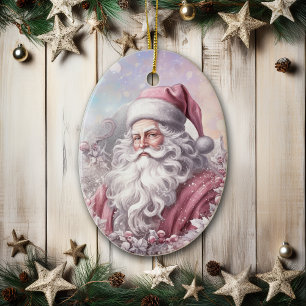 Vintag rosa Weihnachtsklassiker Santa Keramik Ornament