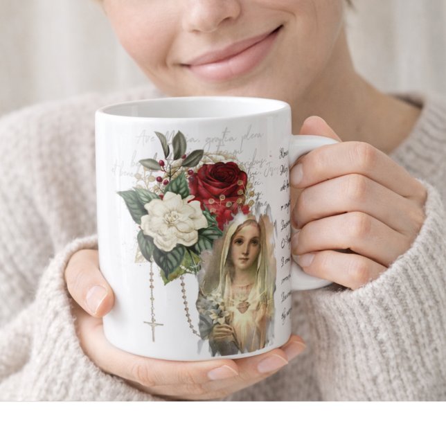 Vintag Rosary Jungfrau Mary Memorare Gebet  Kaffeetasse (Von Creator hochgeladen)
