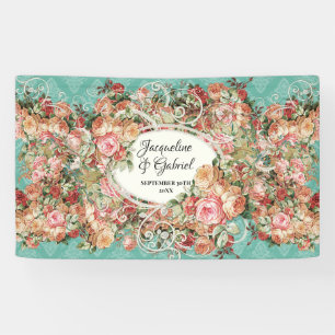 Vintag Rose Bouquet Türkis Rosa Brautparty Banner