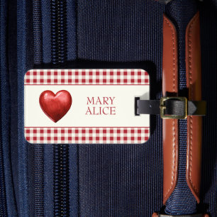 Vintag Rot und Cream Gingham mit Herz Gepäckanhänger
