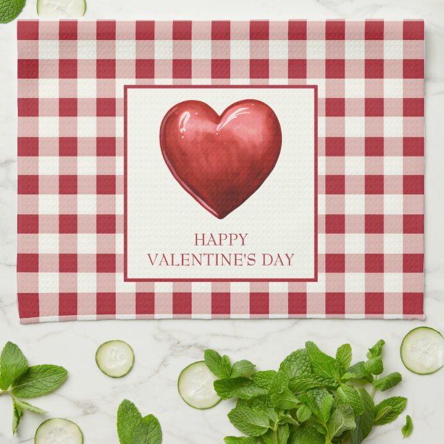 Vintag Rot und Cream Gingham mit Herz Geschirrtuch (Gefaltet)