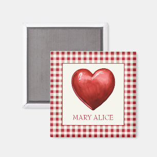 Vintag Rot und Cream Gingham mit Herz Magnet
