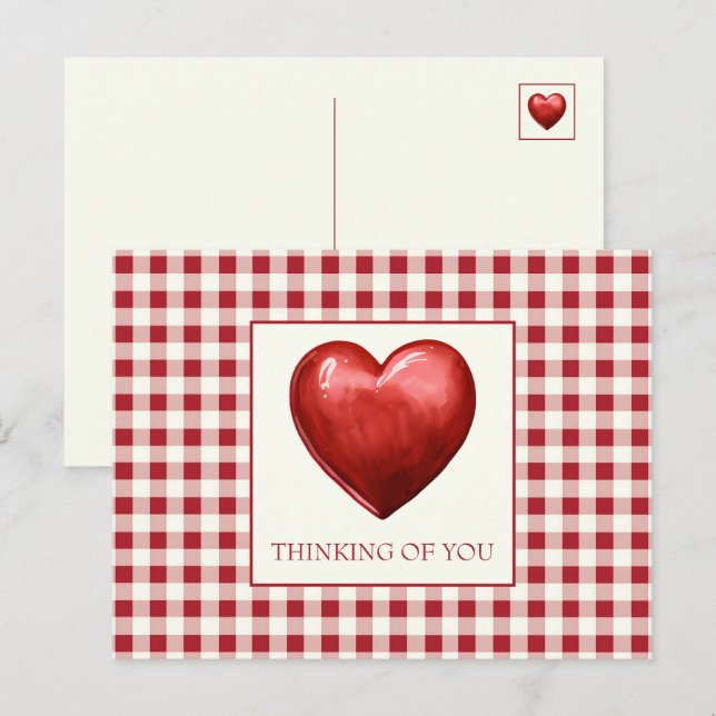 Vintag Rot und Cream Gingham mit Herz Postkarte (Vorne/Hinten)
