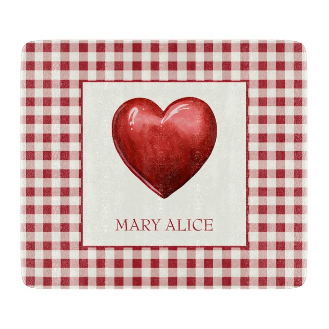 Vintag Rot und Cream Gingham mit Herz Schneidebrett (Vorderseite)