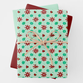 Vintag Rot und Grün Geschenkpapier Set