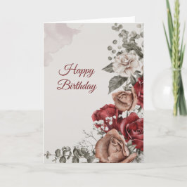Vintag Rote Bronze Weiße Rosen Blumengeburt Karte