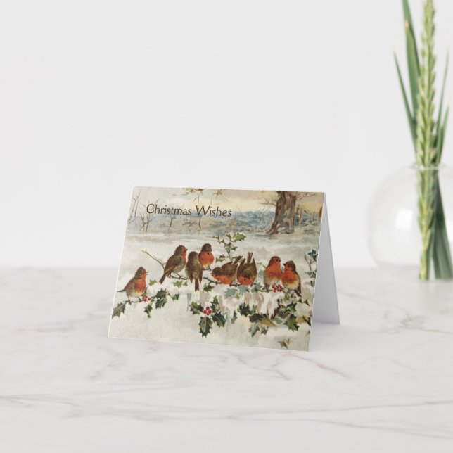 Vintag - Rote Robinen zu Weihnachten, Feiertagskarte (Vorderseite)